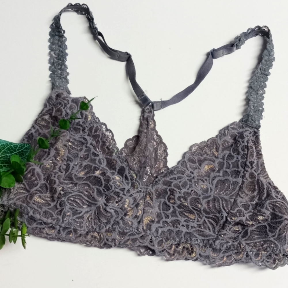 |AERIE|| Brallette Gray Crocheted  with a Metallic Bronze / SIZE: LARGE